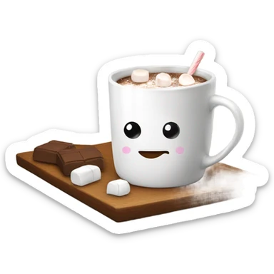 a white mug with hot cocoa and marshmallows sticker