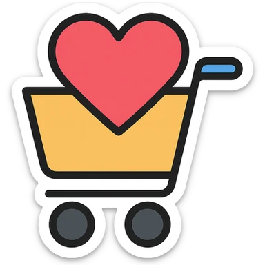 shopping cart filled with a big red heart sticker