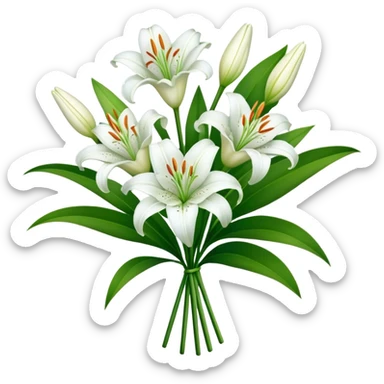 bouquet White Lily, luxuriant, stem, leaf, bud sticker