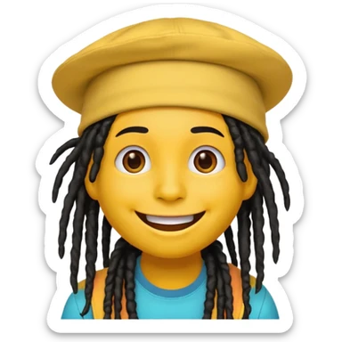Yellow smile emoji with black dreads and a colorful hat sticker
