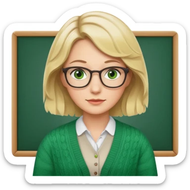librarian teacher with short wavy blonde hair and green eyes NO GLASSES sticker