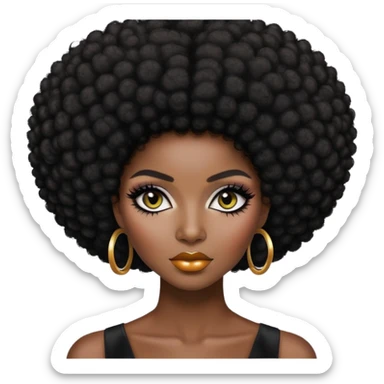 dark skin baddie,pretty makeup, black eyeliner, afro hair sticker