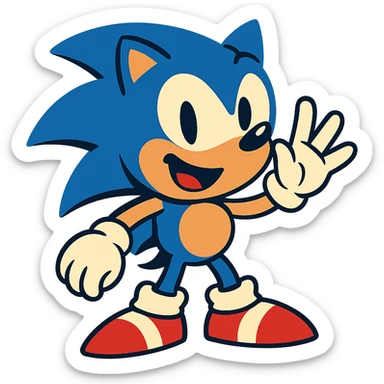 Sonic the Hedgehog with a happy expression, vibrant cartoon style sticker