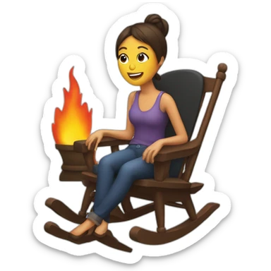 A woman in a rocking chair in front of a fireplace sticker