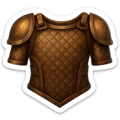 Make the bronze platebody look more realistic and metallic, similar to the bronze helmet. Add shine and a worn bronze texture. The style should resemble emoji style with a transparent background. sticker