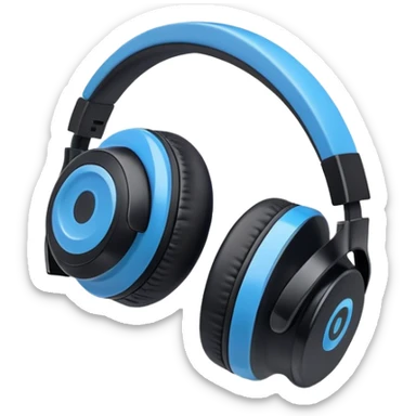A 3/4 view of a pair of Black and blue and white wireless headphones sticker