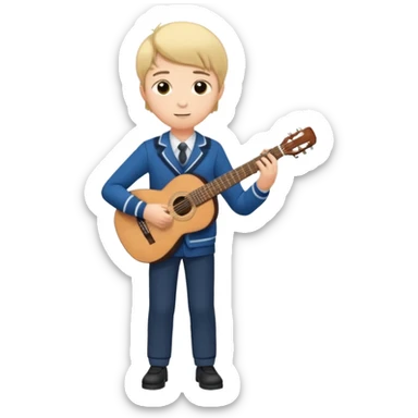 Teen boy – wearing school uniform, holding classical guitar, practicing chords. full body sticker