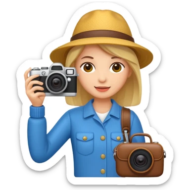 tourist woman holding camera sticker