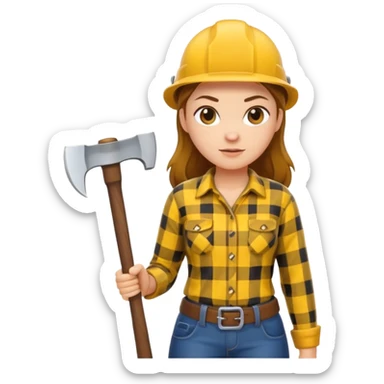 lumberjack woman holding axe yellow checked shirt sticker