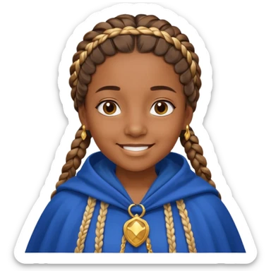 brown skin girl with braided hair, wearing blue cloak, smile sticker