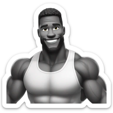 Giga Chad smiling black and white musculation meme sticker