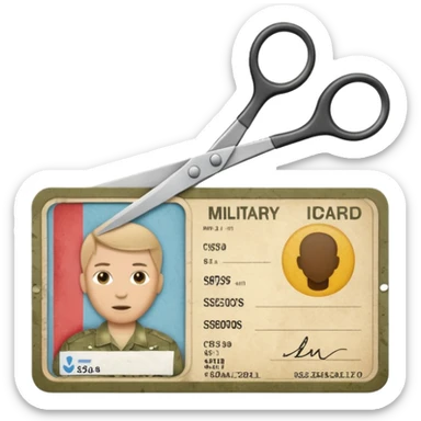 Scissors cutting military ID card front view sticker