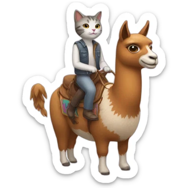 A cat rides a llama sticker