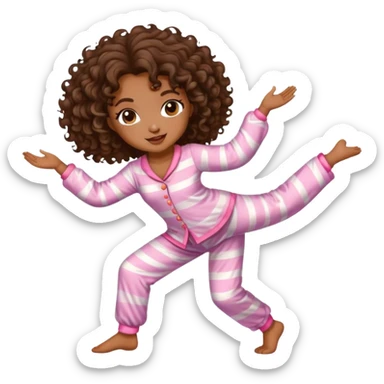 a brown lady with curly dark brown hair dancing in cute pajamas  sticker