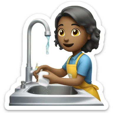The girl is washing the dishes. sticker