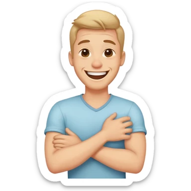 Crossing arms, holding neck, laughing guy ￼ sticker