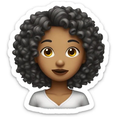 a curly girl with a kiss face sticker