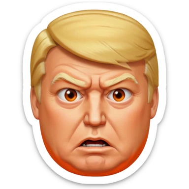 PLEASE MAKE 3 VERSIONS OF AN ISOMETRIC 3D ICON OF A DONALD TRUMP CHARACTER, FROM AN OVERHEAD ISOMETRIC ANGLE, WITH AN ANGRY AND CONFUSED EXPRESSION, HEAVY JOWELS, WITH EXCESSIVE ORANGE MAKEUP, A VERY LARGE, BLOATED STOMACH, AND VERY LARGE ANGLES. sticker