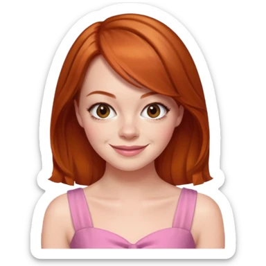 Emma Stone, orange brown hair, pink dress sticker