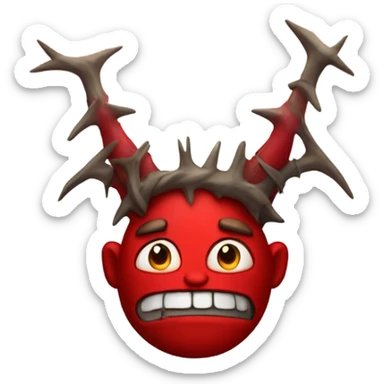 Red devil with horns wearing a crown of thorns sticker