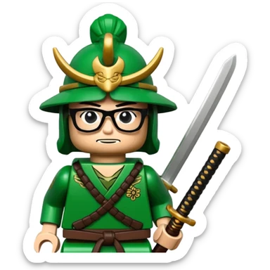 lego Samurai with glasses, Warrior in green samurai armor, with katana sticker