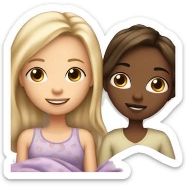 Blonde girl and brunette girl in bed at sleepover sticker