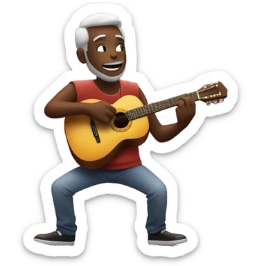 Una papa tocando una guitarra al frente de un atardecer  sticker