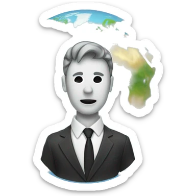Man in suit with a head replaced by the globe map sticker