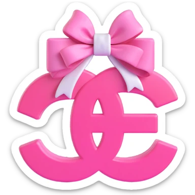 Replace the logo with the authentic interlocking double C Chanel logo, keep the bow pink and white, glossy, 3D emoji style, no background. sticker