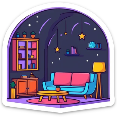 cozy room with furniture and magical sparkles floating above the furniture sticker