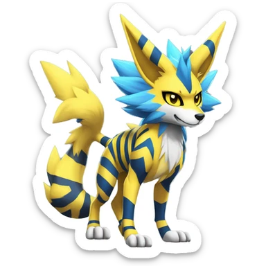 Yellow Anthro Edgy Cool Sonic-Zeraora-Anubis-Renamon-Jolteon-Pokémon-Fakémon with shiny blue stripes Full Body Detailed High Quality  sticker
