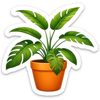 A tropical plant with huge leaves in an orange pot sticker