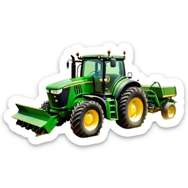 John Deere 6155M (2020) – Cinematic-realistic John Deere 6155M tractor, its iconic green and yellow body rolling across vast Australian farmlands. The powerful engine hums as it tows a massive plow, cutting through golden fields under a clear blue sky, dust rising in its wake. sticker