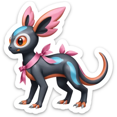 Shiny Duskull-Salandit-Sylveon-Fakémon-hybrid-creature (full body)  sticker