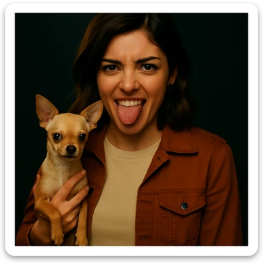 Restore the rebellious and playful expression on the face in the style of a Netflix series, keeping all other elements identical. sticker