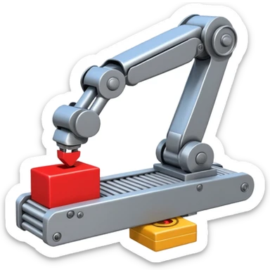 robot arm which is picking block on conveyor belt sticker