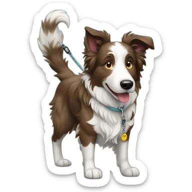 brown merle border collie on a leash sticker