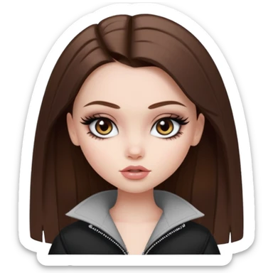 pale skin, girly bratz baddie, beautiful eyes, eyeliner, medium length straight brown hair sticker