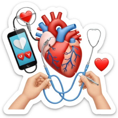 hands making a loveheart with background of stethescope, heel lancet, baby blood tubes, monitoring cables, baby bottle, cute scrapbooking paper,  sticker