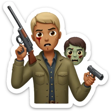 Man aiming shotgun at approaching zombie, dynamic pose, horror scene, no background









 sticker