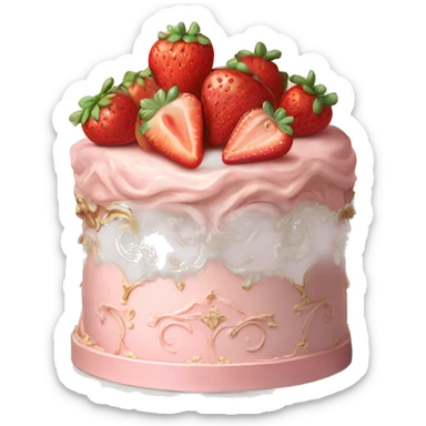 vintage rococo highly detailed pale pink cake with strawberries sticker