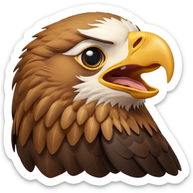 Cinematic Cute Yawning Golden Eagle Portrait Emoji, Head tilted slightly with a dramatic, wide-open yawn, showcasing a robust, majestic form with softly drooping feathers and sleepy, half-closed eyes, Simplified yet irresistibly adorable features, highly detailed, glowing with a soft, cozy amber glow, high shine, relaxed yet expressive, stylized with a dash of whimsical aerial charm, soft glowing outline, capturing the essence of a drowsy yet affectionate golden eagle that appears ready to stretch out for a nap! sticker