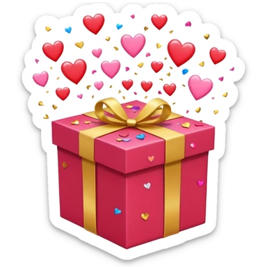 gift box exploding with hearts and confetti, hinting at excessive affection emoji sticker