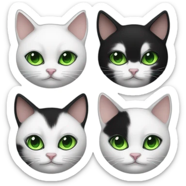 Black white cat with green eyes and black white cat with green eyes and black spot on her nose and grumpy face sticker