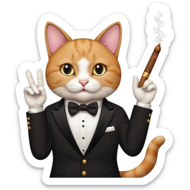 A cat in the black suite with a cigar in a paw with the other paw in the "classic" hand gesture. sticker