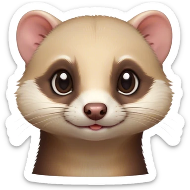 Cinematic Cute sable ferret Portrait Emoji, Head tilted playfully, with an elongated, flexible body and a characteristically curious expression, featuring a short, pointed snout, bright, sparkling eyes, and soft fur in warm brown and cream tones, Simplified yet irresistibly adorable features, highly detailed, glowing with a warm, friendly glow, high shine, affectionate and lively, stylized with a touch of whimsical mischief, soft glowing outline, capturing the essence of a fun-loving and mischievous sable ferret that feels like it could scamper straight into your heart! sticker