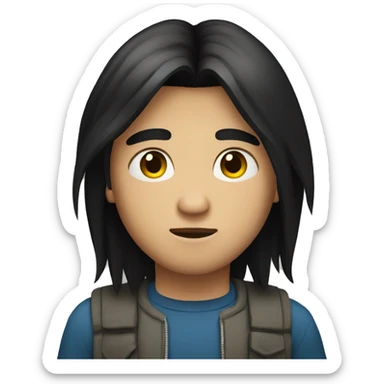 boy with long black straight hair serious face sticker