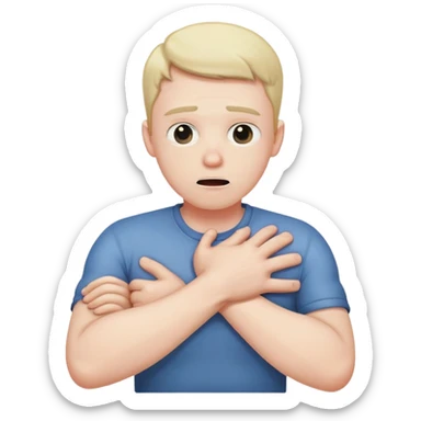 man with arms crossed over his chest, choking himself sticker