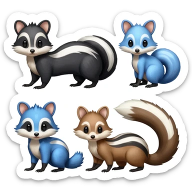 Black/White/Blue Skunk-Badger-Furret-Numbat-Minccino-Meowstic-Teddiursa-animal-fusion (full body) sticker