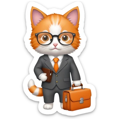 kitten in a suit holding a briefcase and wearing glasses sticker
